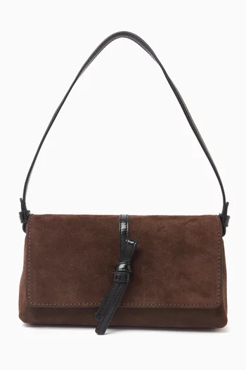 Small Loop Flap Shoulder Bag in Suede & Crinkle Patent Leather