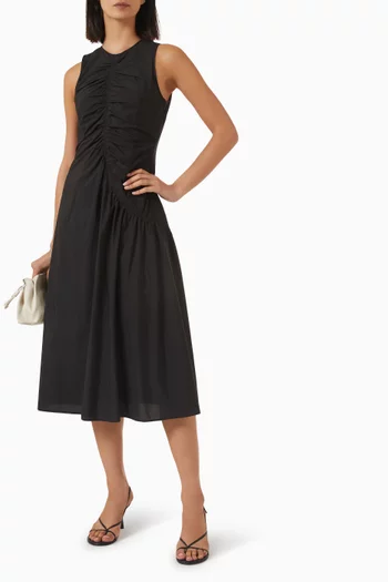 Asymmetrical Ruched Midi Dress