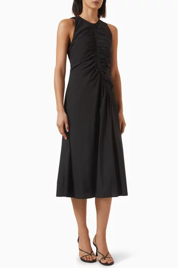 Asymmetrical Ruched Midi Dress