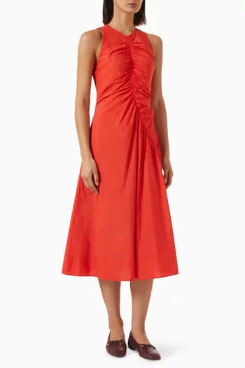 Asymmetrical Ruched Midi Dress