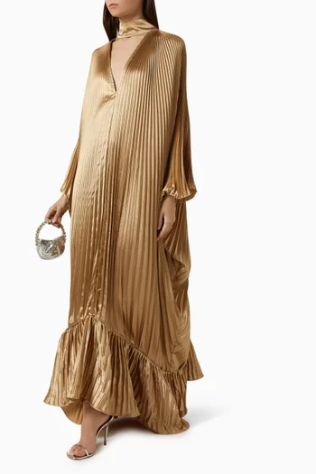 Empire High-Neck Pleated Gown