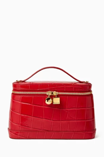 LE PETIT VANITY TOP HANDLE SMALL BAG IN CROC EMBOSSED SUEDE CALF LEATHER WITH REMOVABLE STRAP:Red:One Size|219931336
