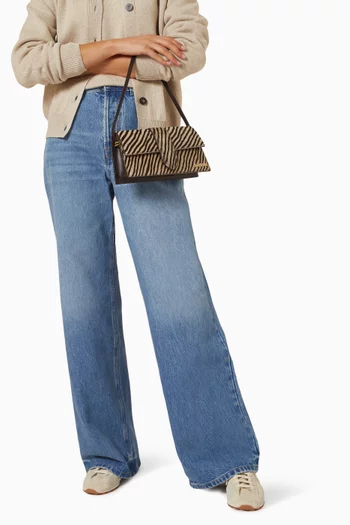حقيبة كتف لو بامبينو بتصميم طويل شمواه جلد عجل بنقشة زيبرا