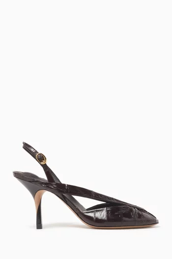 The Poisson 80 Slingback Pumps in Glossy Eel Leather
