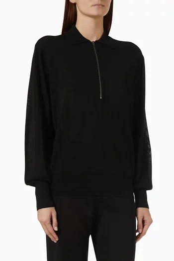 Kara Zip Polo Knit Top in Wool & Silk