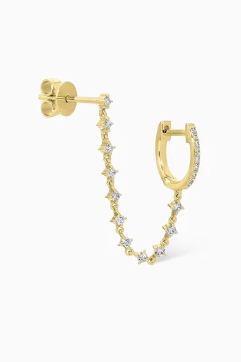 Mini Diamond Huggie & Prong Set Chain Stud Single Earring in 14kt Yellow Gold