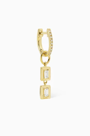 Frame Double Baguette Diamond Huggie Charm Single Earring in 14kt Yellow Gold