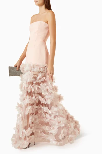 Harper Strapless Floral-appliqué Gown