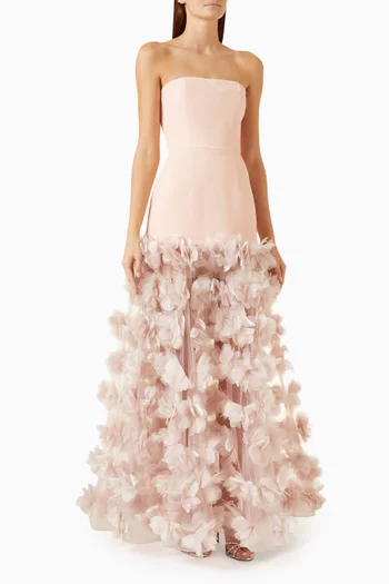 Harper Strapless Floral-appliqué Gown