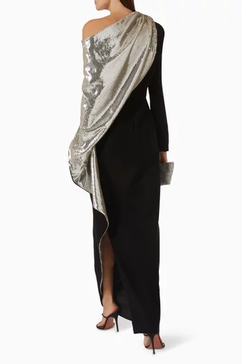 Draped One-shoulder Gown