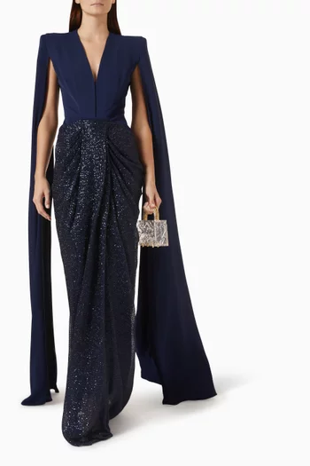 Sequin-emellished Cape Dress
