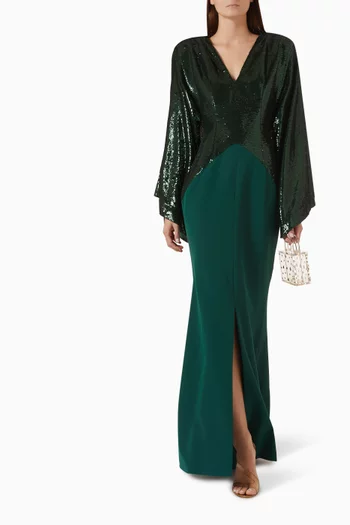 Sequin Kimono Sleeves Gown