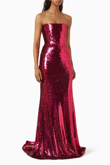 Strapless Sequin Mesh Gown