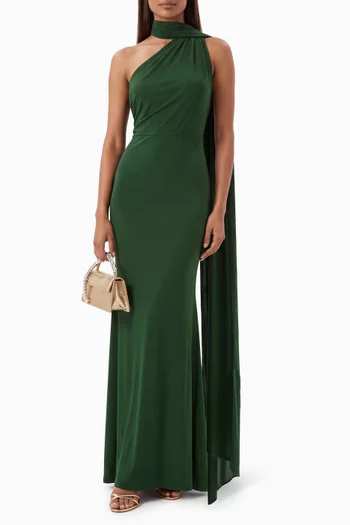 One-shoulder Scarf Gown in Dry Jersey