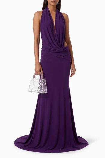 Halter Drape Gown in Dry Jersey