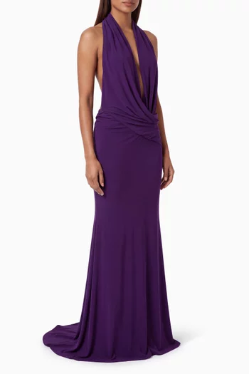 Halter Drape Gown in Dry Jersey
