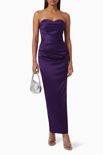 Strapless Draped Column Gown in Satin Crepe