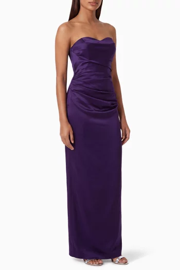 Strapless Draped Column Gown in Satin Crepe