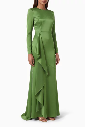 Asymmetric Tiered Drape Gown in Satin Crepe