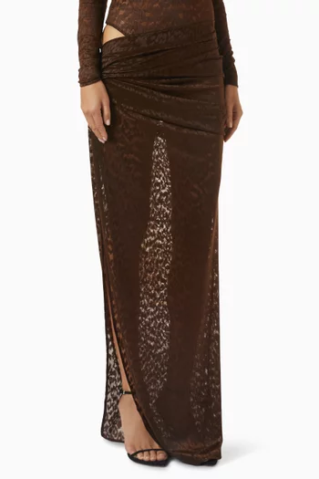 Asymmetric Drape Skirt in Leopard Lace