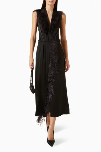 Feather-trim Wrap Dress in Cady