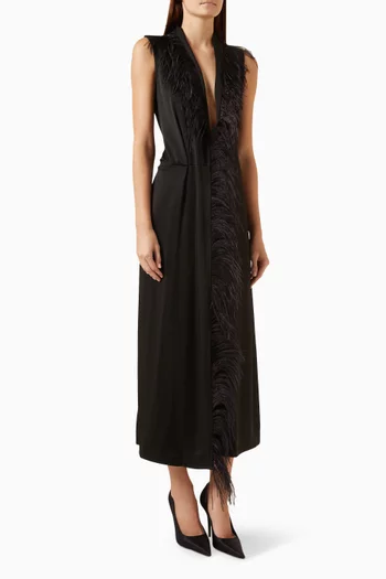 Feather-trim Wrap Dress in Cady