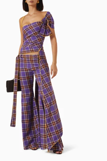 Viola Plaid Draped Asymmetrical Top in Cotton