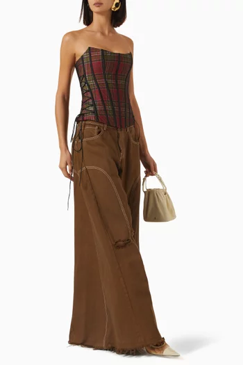 Plaid Corset Top in Tulle & Cotton