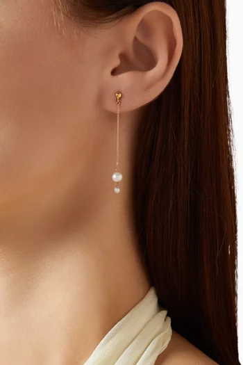 Long Pearl Mono Earring in 18kt Gold