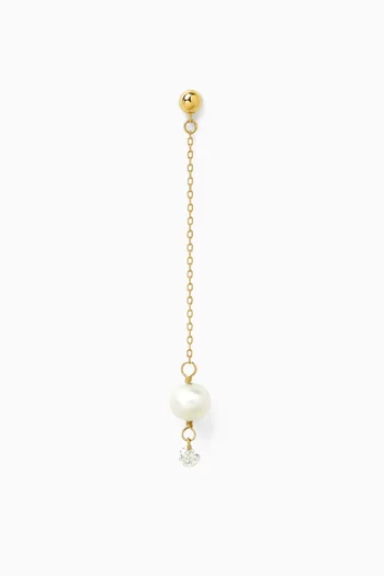 Long Pearl Mono Earring in 18kt Gold