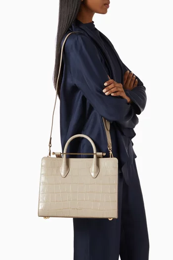 Midi Tote Bag in Large Croc-embossed Leather
