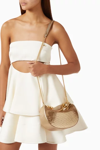 Crescent Moon Top-handle Bag in Sequin-embellished Leather