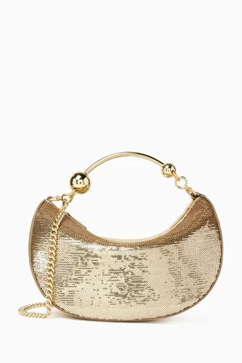 Crescent Moon Top-handle Bag in Sequin-embellished Leather