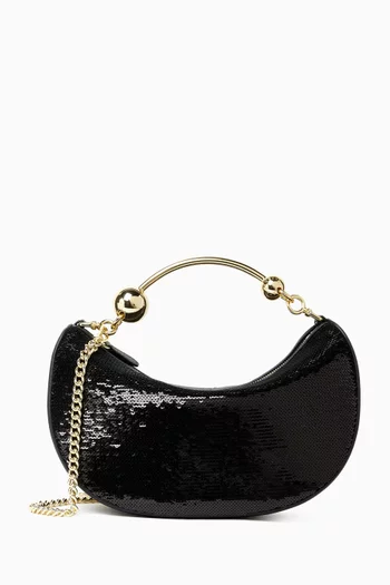 Crescent Moon Top-handle Bag in Sequin-embellished Leather
