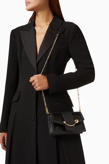 Crescent Chain Shoulder Bag in Sequin-embellished Satin