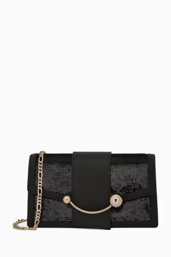 Crescent Chain Shoulder Bag in Sequin-embellished Satin