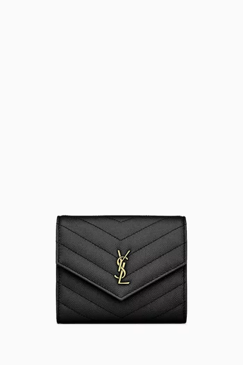 Cassandre Tri-fold Wallet in Matelassé Grain de Poudre Leather