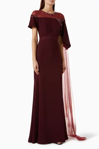 Embellished Cape Gown