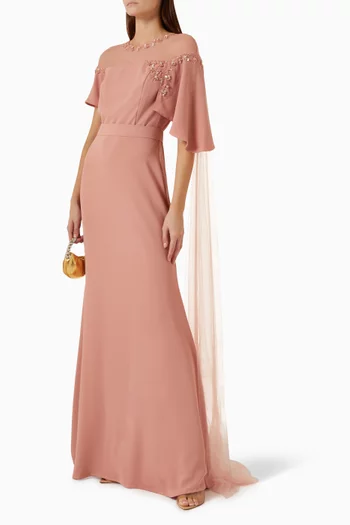 Embellished Cape Gown