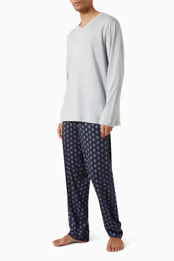 Printed Long Pyjama Set in Cotton-blend