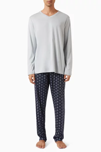 Printed Long Pyjama Set in Cotton-blend