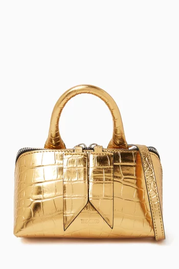 Mini Friday Top-handle Bag in Metallic Croc-embossed Leather