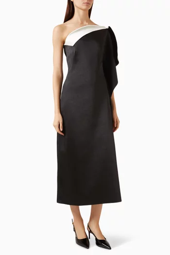 Sculptural Off-shoulder Dress in Double Satin