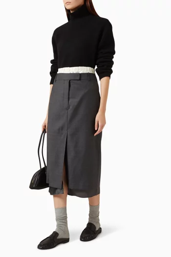 Boxer-detail Midi Skirt in Virgin Wool