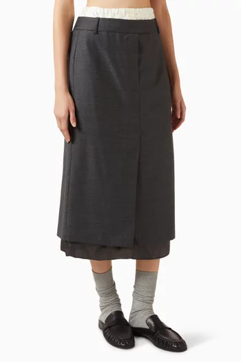 Boxer-detail Midi Skirt in Virgin Wool