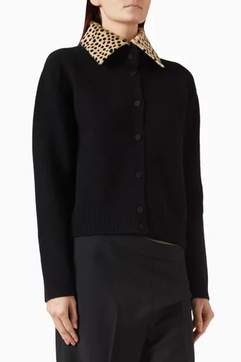 Cheetah-print Leather-collar Cardigan in Wool