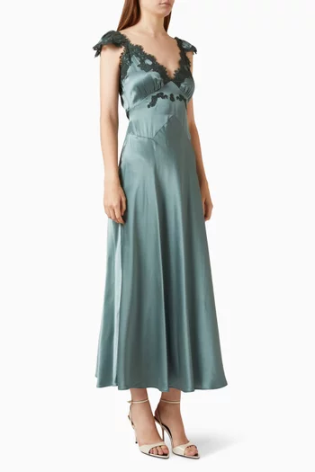 Fiona Lace-trim Maxi Dress in Silk
