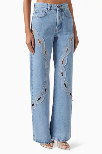 Braid Cut-out Jeans in Denim