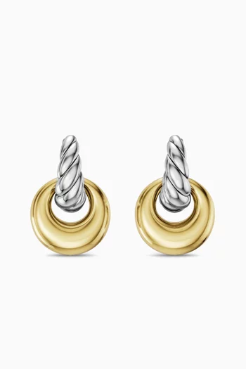 Sculpted Cable Drop Earrings in Sterling Silver & 14kt Yellow Gold