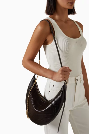 Pierced Crossbody Bag in Croc-embossed leather